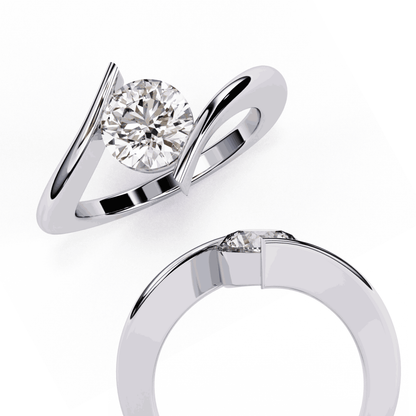 Round Cut Lab Grown Diamond Bezel Engagement Ring with Tension Style Bypass Shank