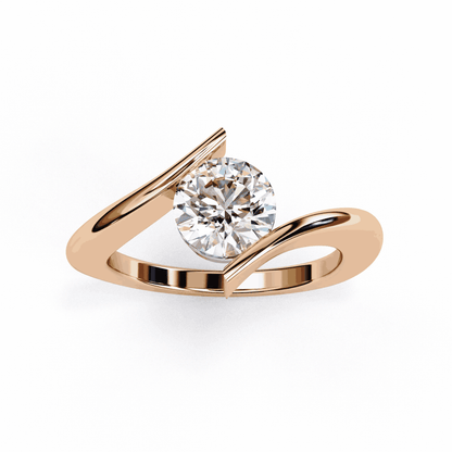 Round Cut Lab Grown Diamond Bezel Engagement Ring with Tension Style Bypass Shank