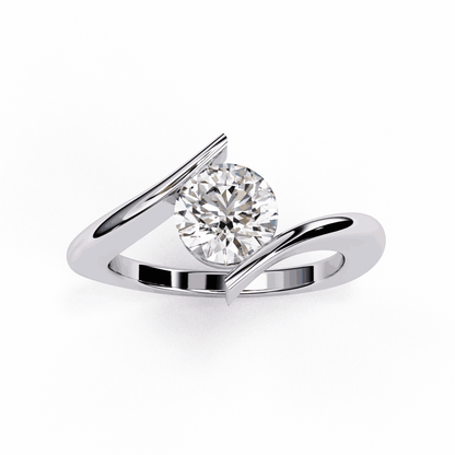 Round Cut Lab Grown Diamond Bezel Engagement Ring with Tension Style Bypass Shank