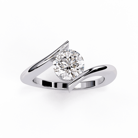 Round Cut Lab Grown Diamond Bezel Engagement Ring with Tension Style Bypass Shank