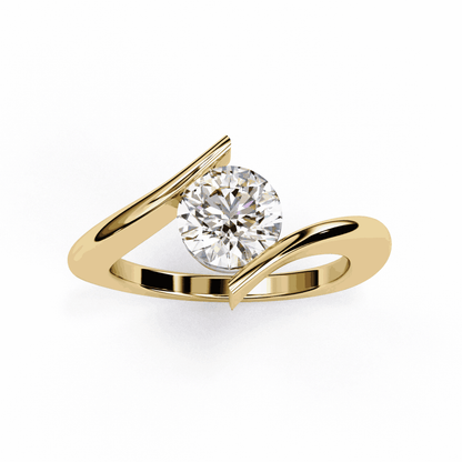 Round Cut Lab Grown Diamond Bezel Engagement Ring with Tension Style Bypass Shank