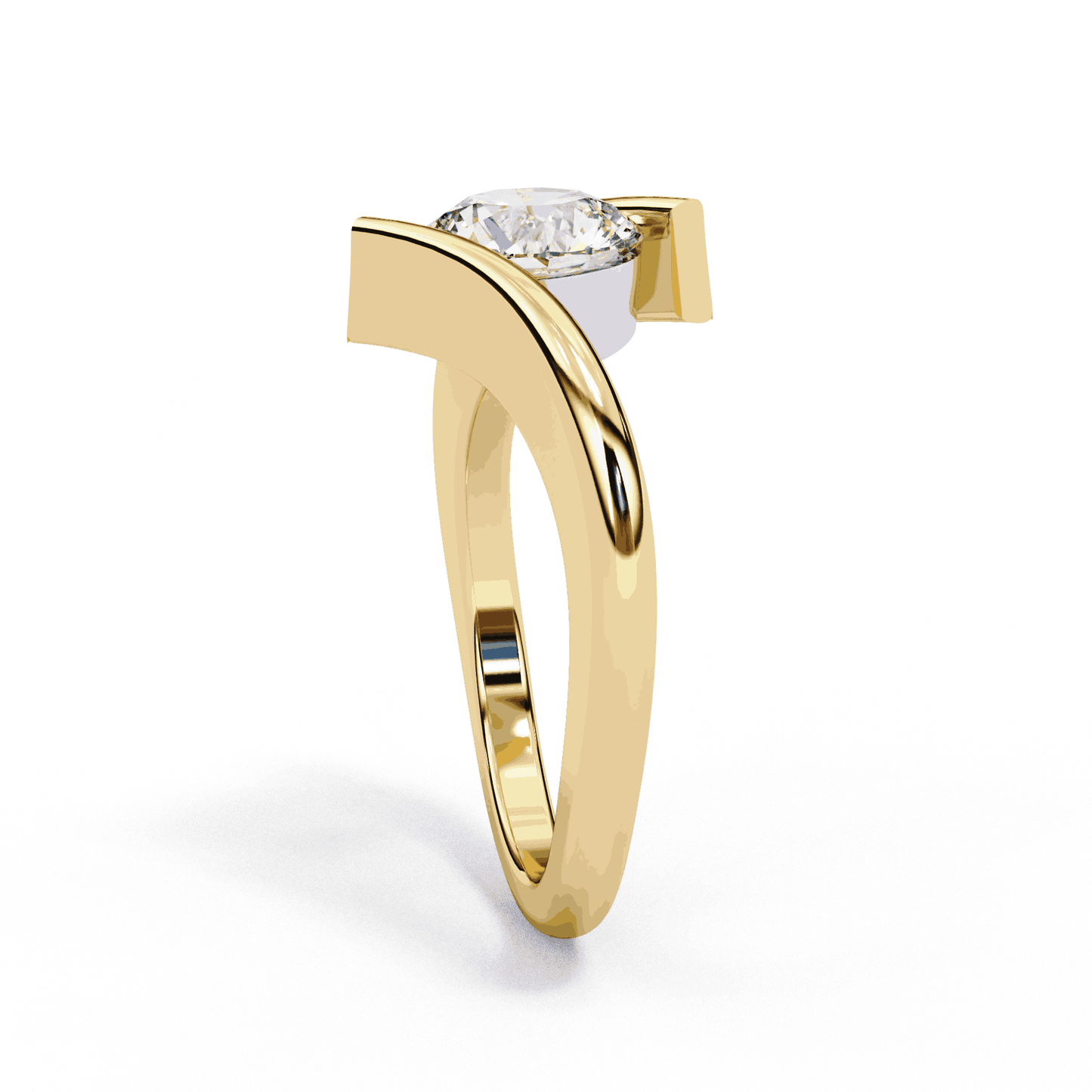 Round Cut Lab Grown Diamond Bezel Engagement Ring with Tension Style Bypass Shank