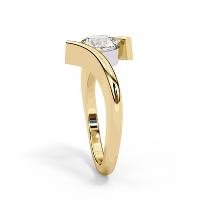 Round Cut Lab Grown Diamond Bezel Engagement Ring with Tension Style Bypass Shank