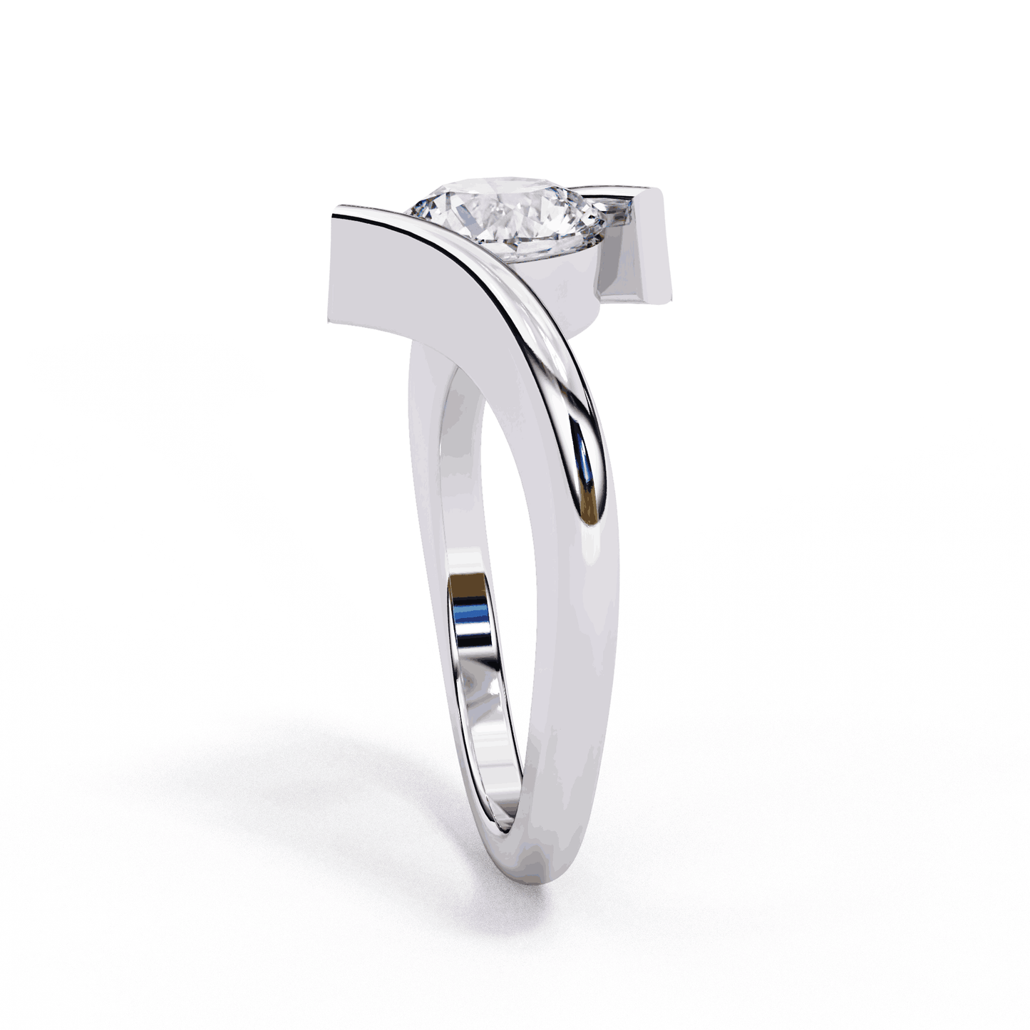 Round Cut Lab Grown Diamond Bezel Engagement Ring with Tension Style Bypass Shank
