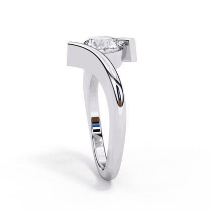 Round Cut Lab Grown Diamond Bezel Engagement Ring with Tension Style Bypass Shank