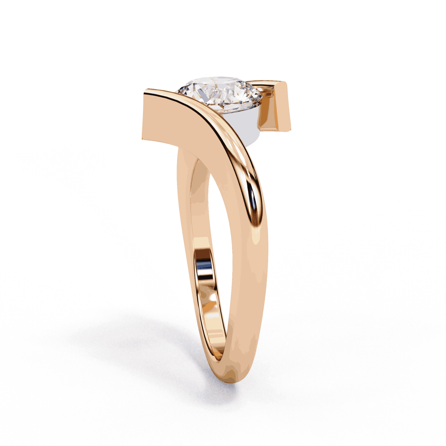Round Cut Lab Grown Diamond Bezel Engagement Ring with Tension Style Bypass Shank