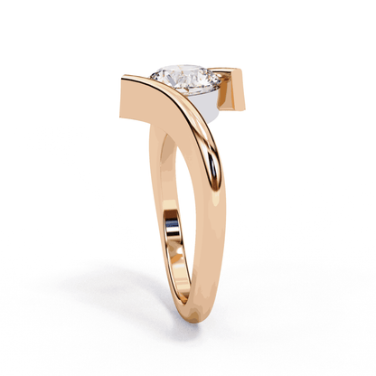 Round Cut Lab Grown Diamond Bezel Engagement Ring with Tension Style Bypass Shank