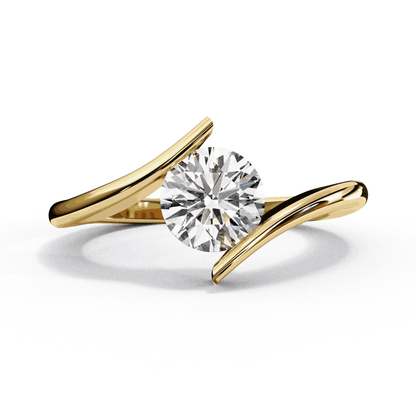Round Cut Lab Grown Diamond Bezel Engagement Ring with Tension Style Bypass Shank