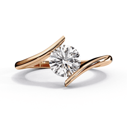 Round Cut Lab Grown Diamond Bezel Engagement Ring with Tension Style Bypass Shank