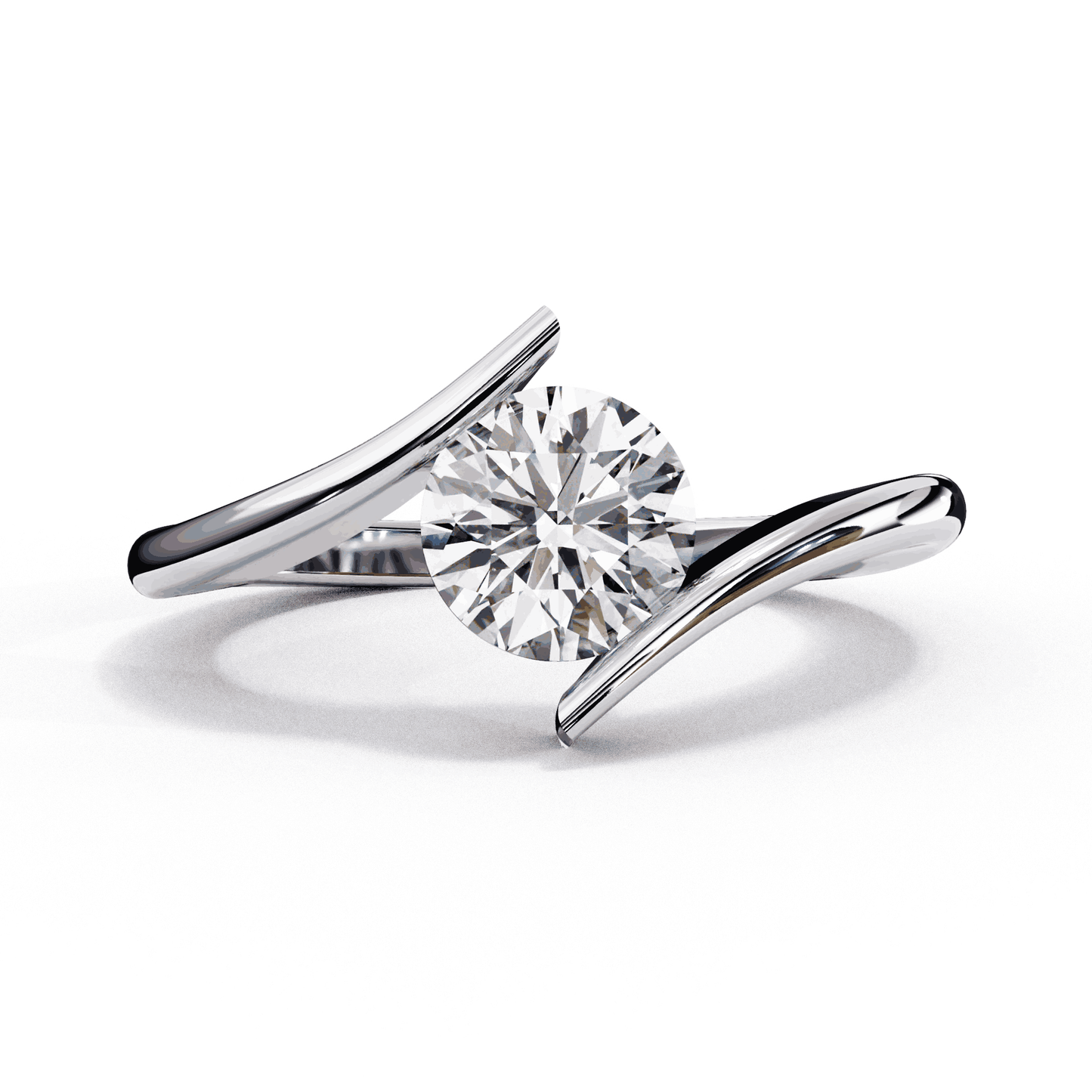 Round Cut Lab Grown Diamond Bezel Engagement Ring with Tension Style Bypass Shank