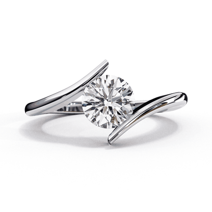 Round Cut Lab Grown Diamond Bezel Engagement Ring with Tension Style Bypass Shank