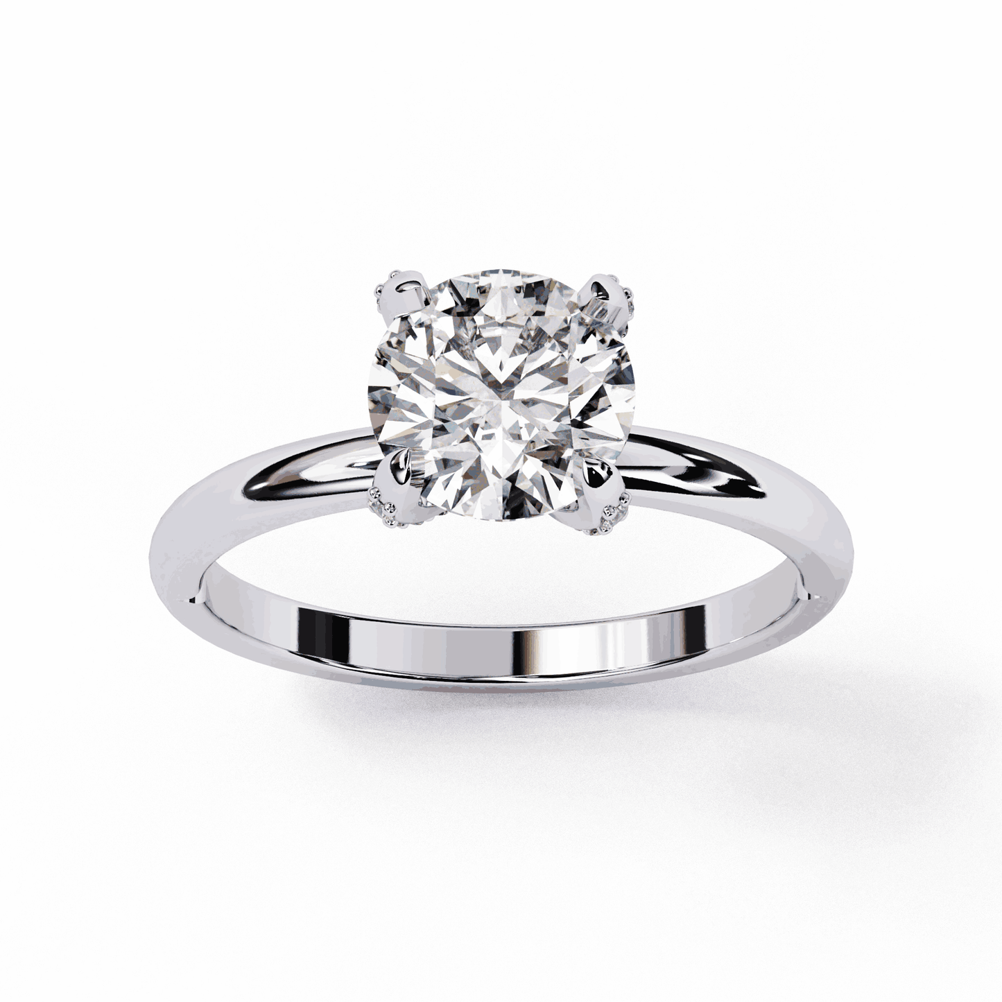 Round Cut Lab Grown Diamond Halo Engagement Ring with Hidden Pavé Basket