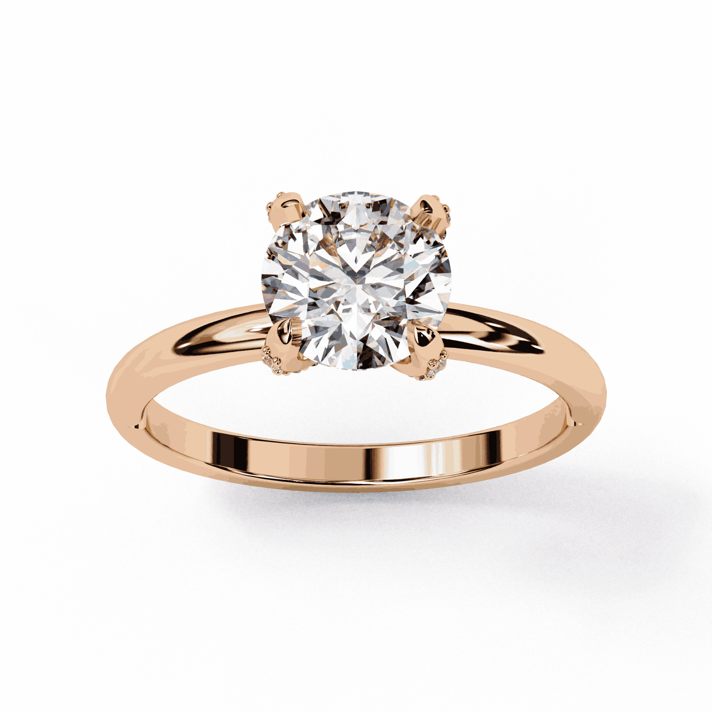 Round Cut Lab Grown Diamond Halo Engagement Ring with Hidden Pavé Basket