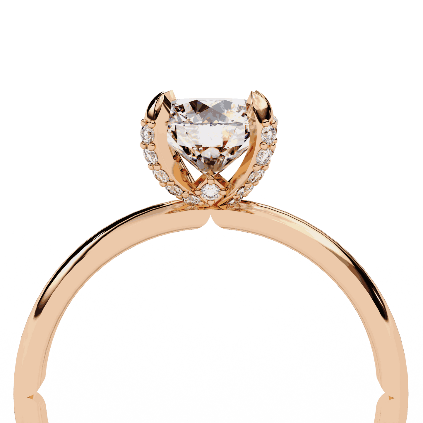 Round Cut Lab Grown Diamond Halo Engagement Ring with Hidden Pavé Basket