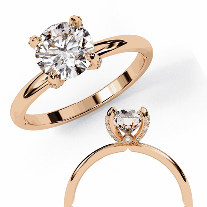 Round Cut Lab Grown Diamond Halo Engagement Ring with Hidden Pavé Basket