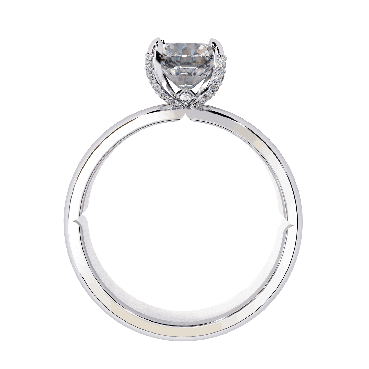 Round Cut Lab Grown Diamond Halo Engagement Ring with Hidden Pavé Basket