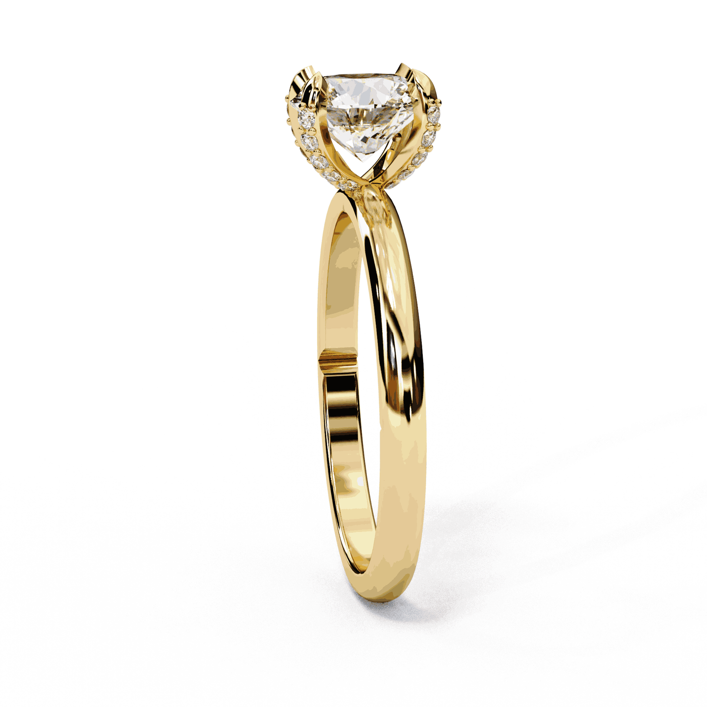 Round Cut Lab Grown Diamond Halo Engagement Ring with Hidden Pavé Basket