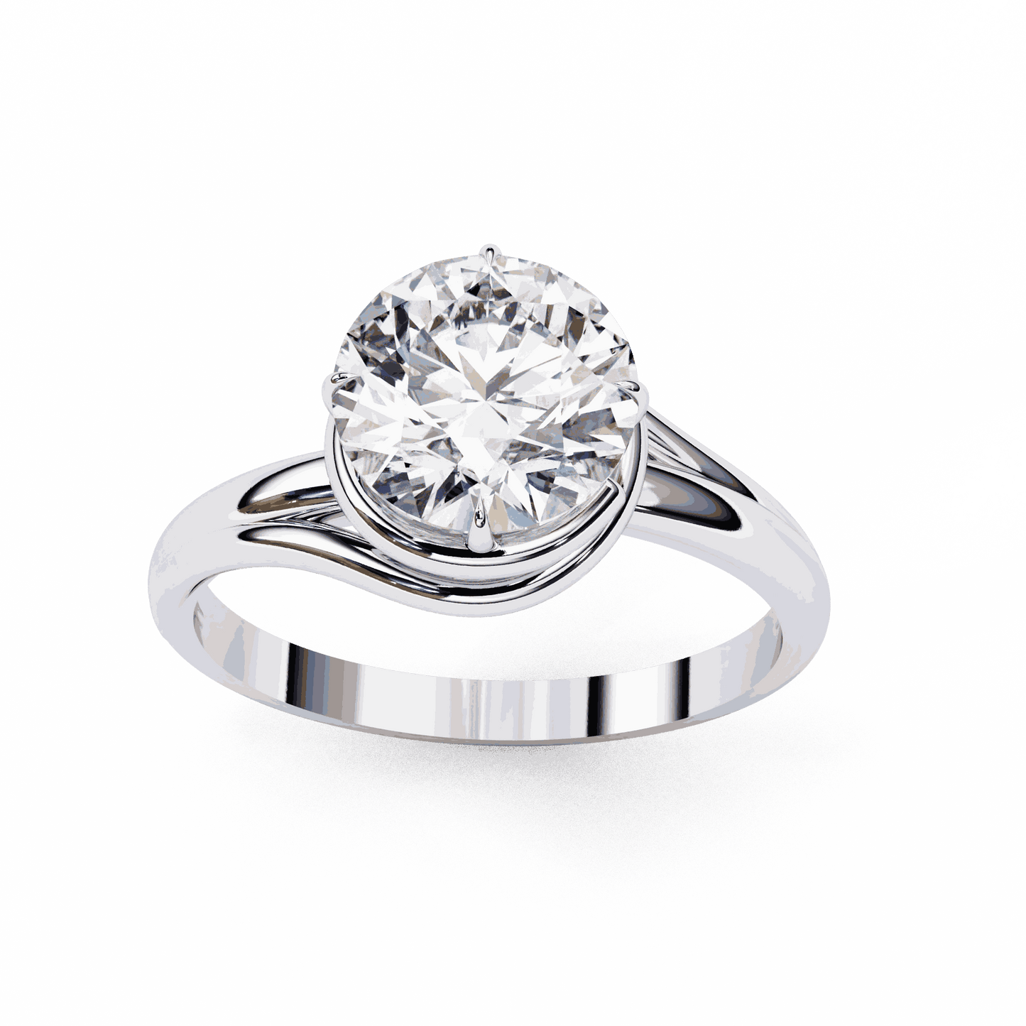 Round Cut Lab Grown Diamond Solitaire Engagement Ring with Swirl Wrap Split Shank