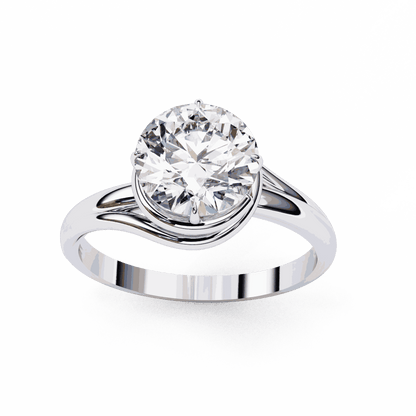 Round Cut Lab Grown Diamond Solitaire Engagement Ring with Swirl Wrap Split Shank