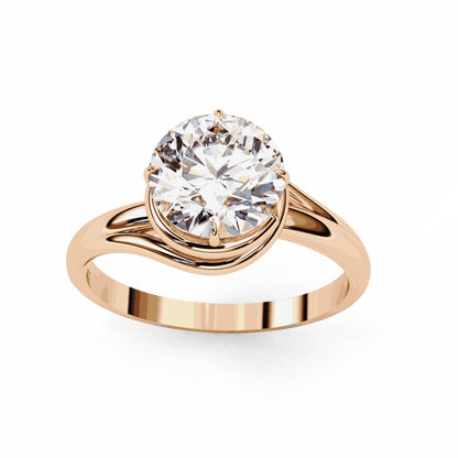 Round Cut Lab Grown Diamond Solitaire Engagement Ring with Swirl Wrap Split Shank