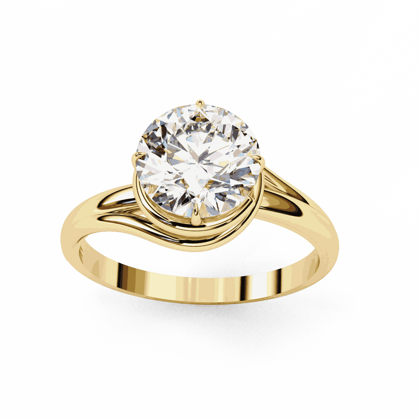 Round Cut Lab Grown Diamond Solitaire Engagement Ring with Swirl Wrap Split Shank