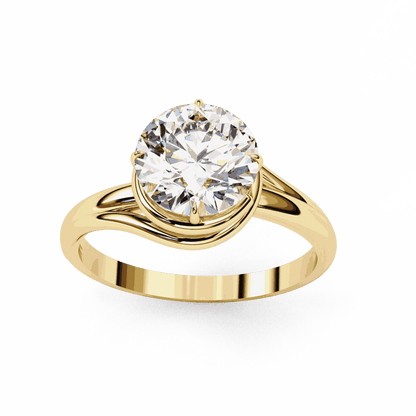 Round Cut Lab Grown Diamond Solitaire Engagement Ring with Swirl Wrap Split Shank