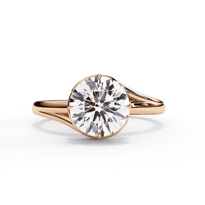 Round Cut Lab Grown Diamond Solitaire Engagement Ring with Swirl Wrap Split Shank