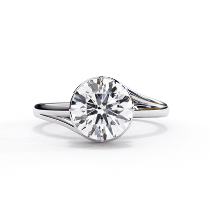 Round Cut Lab Grown Diamond Solitaire Engagement Ring with Swirl Wrap Split Shank