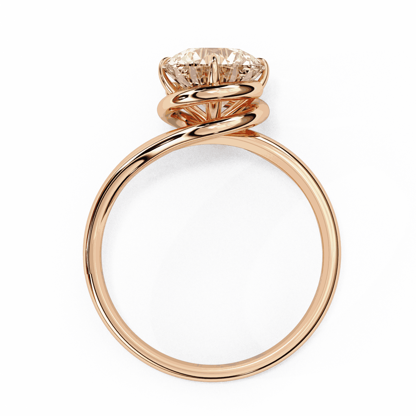 Round Cut Lab Grown Diamond Solitaire Engagement Ring with Swirl Wrap Split Shank