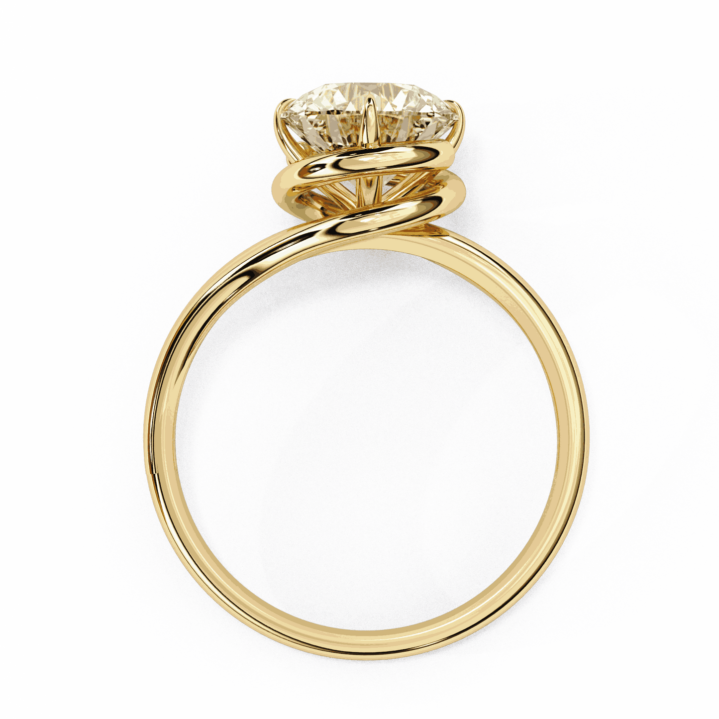 Round Cut Lab Grown Diamond Solitaire Engagement Ring with Swirl Wrap Split Shank