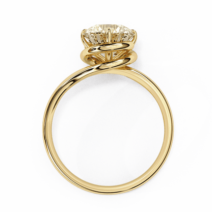 Round Cut Lab Grown Diamond Solitaire Engagement Ring with Swirl Wrap Split Shank