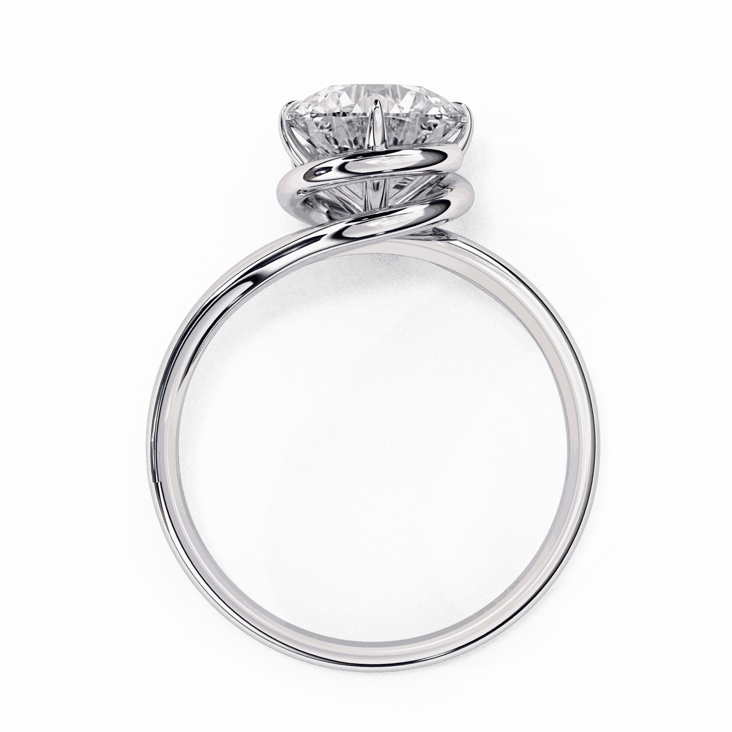 Round Cut Lab Grown Diamond Solitaire Engagement Ring with Swirl Wrap Split Shank
