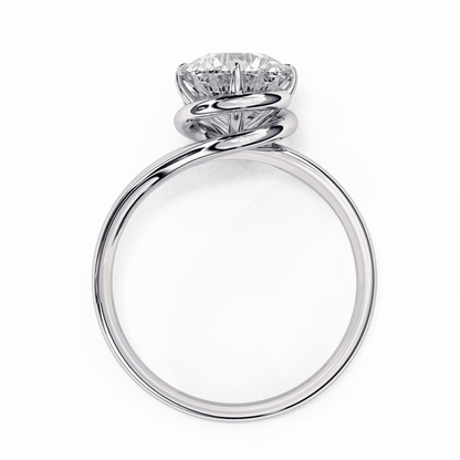 Round Cut Lab Grown Diamond Solitaire Engagement Ring with Swirl Wrap Split Shank