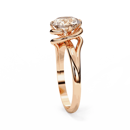 Round Cut Lab Grown Diamond Solitaire Engagement Ring with Swirl Wrap Split Shank