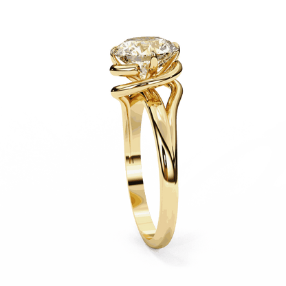 Round Cut Lab Grown Diamond Solitaire Engagement Ring with Swirl Wrap Split Shank