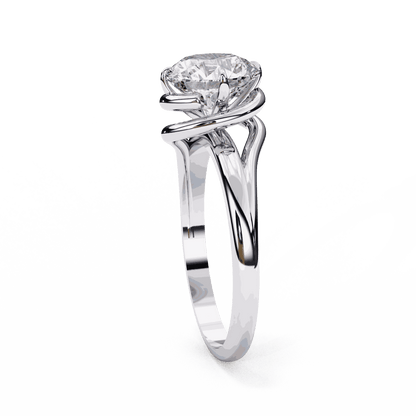 Round Cut Lab Grown Diamond Solitaire Engagement Ring with Swirl Wrap Split Shank