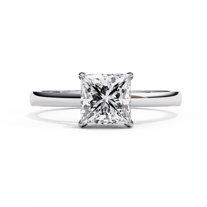 Princess Cut Lab Grown Diamond Solitaire Engagement Ring with Tapered Cathedral V Prong
