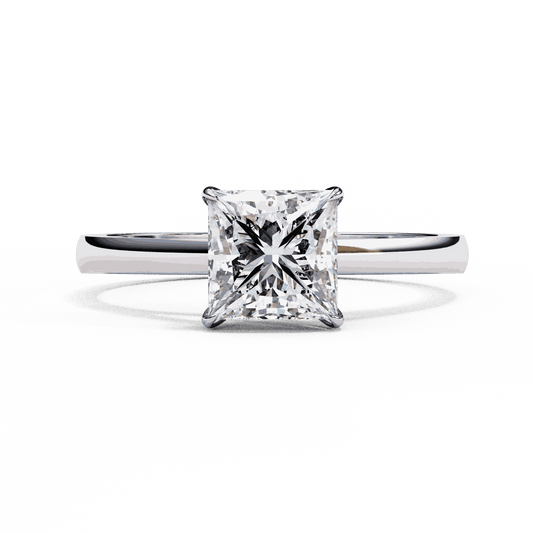 Princess Cut Lab Grown Diamond Solitaire Engagement Ring with Tapered Cathedral V Prong