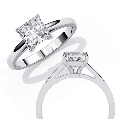 Princess Cut Lab Grown Diamond Solitaire Engagement Ring with Tapered Cathedral V Prong