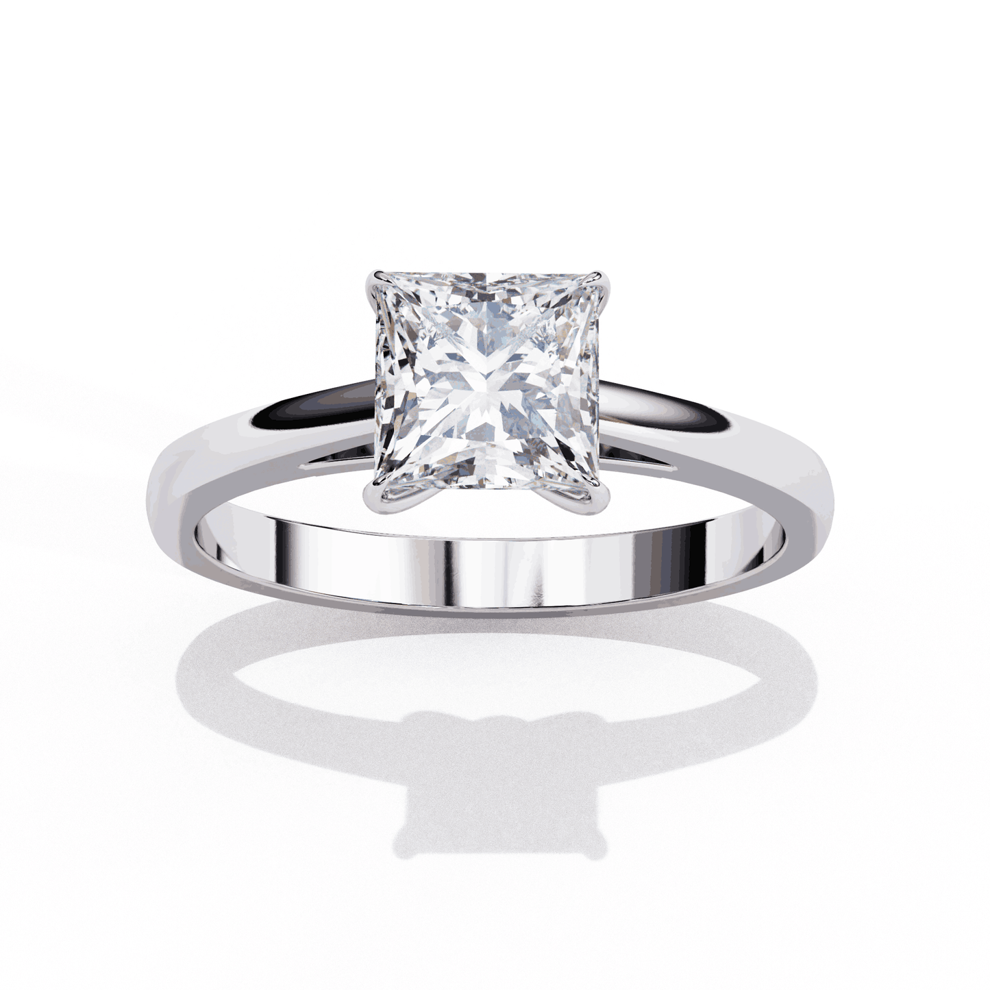 Princess Cut Lab Grown Diamond Solitaire Engagement Ring with Tapered Cathedral V Prong
