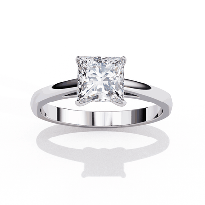 Princess Cut Lab Grown Diamond Solitaire Engagement Ring with Tapered Cathedral V Prong