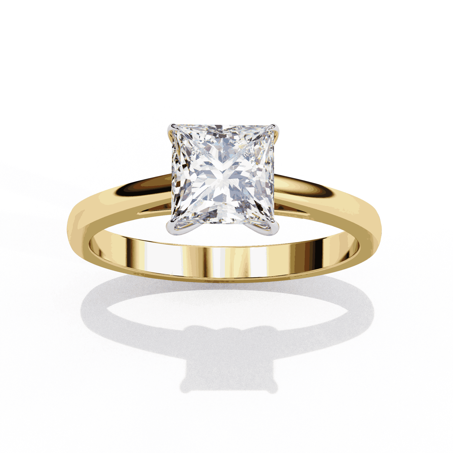 Princess Cut Lab Grown Diamond Solitaire Engagement Ring with Tapered Cathedral V Prong