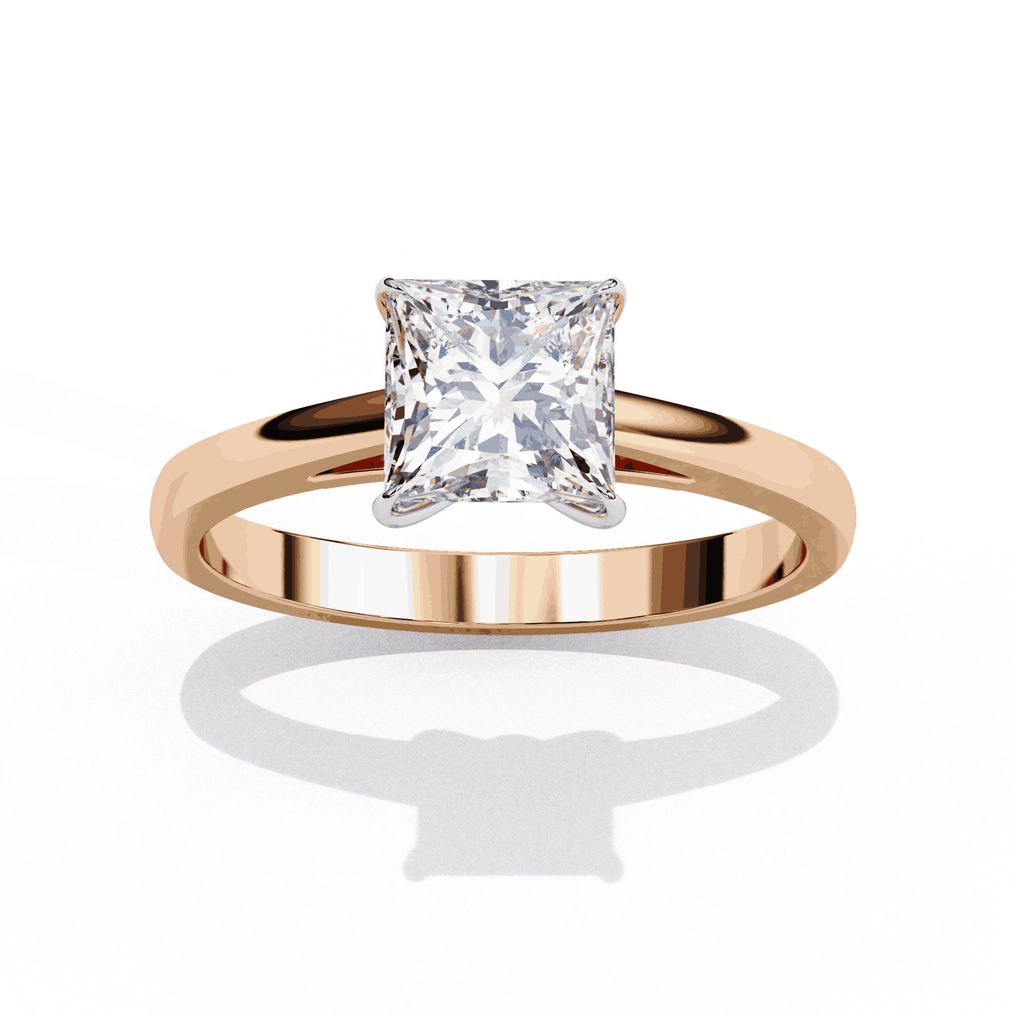 Princess Cut Lab Grown Diamond Solitaire Engagement Ring with Tapered Cathedral V Prong