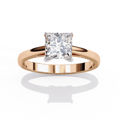 Princess Cut Lab Grown Diamond Solitaire Engagement Ring with Tapered Cathedral V Prong