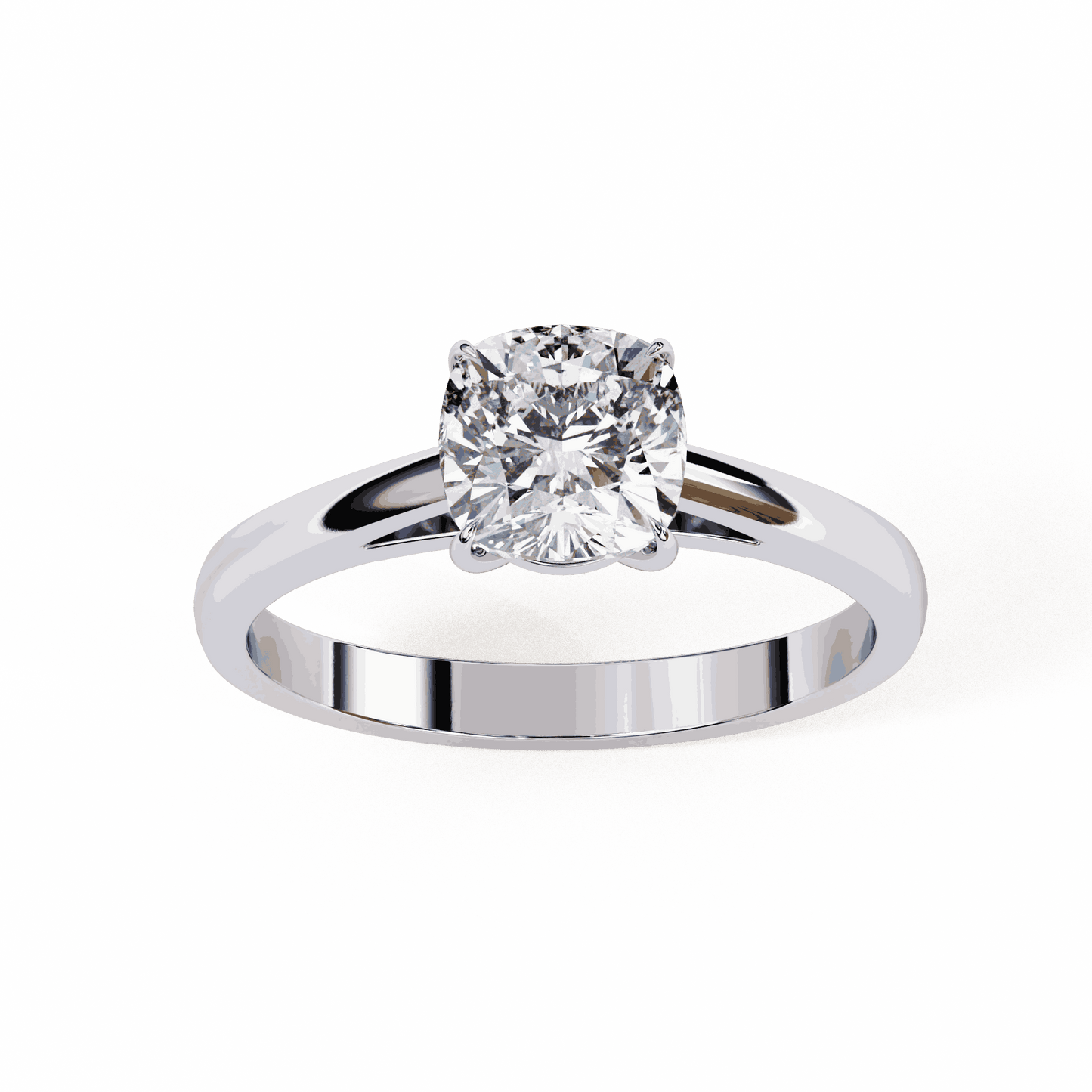 Cushion Cut Lab Grown Diamond Solitaire Engagement Ring with Double Claw Cathedral Band