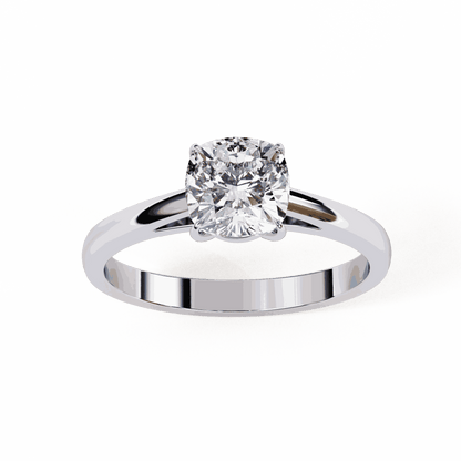 Cushion Cut Lab Grown Diamond Solitaire Engagement Ring with Double Claw Cathedral Band