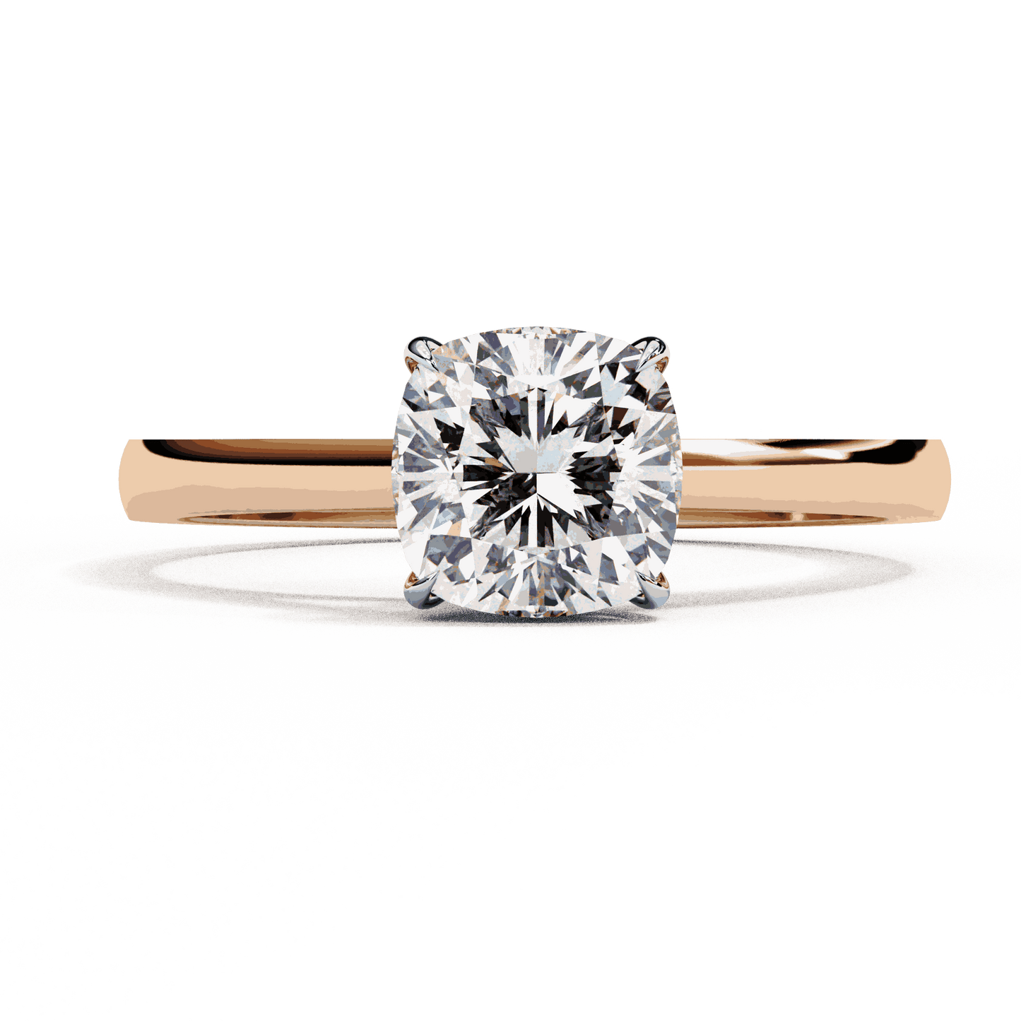 Cushion Cut Lab Grown Diamond Solitaire Engagement Ring with Double Claw Cathedral Band