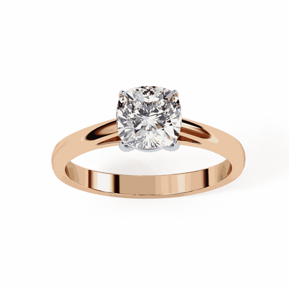 Cushion Cut Lab Grown Diamond Solitaire Engagement Ring with Double Claw Cathedral Band