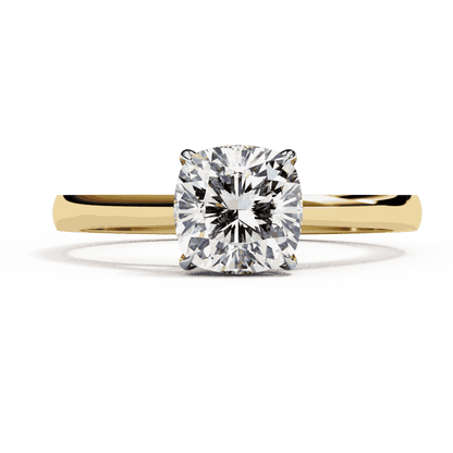 Cushion Cut Lab Grown Diamond Solitaire Engagement Ring with Double Claw Cathedral Band