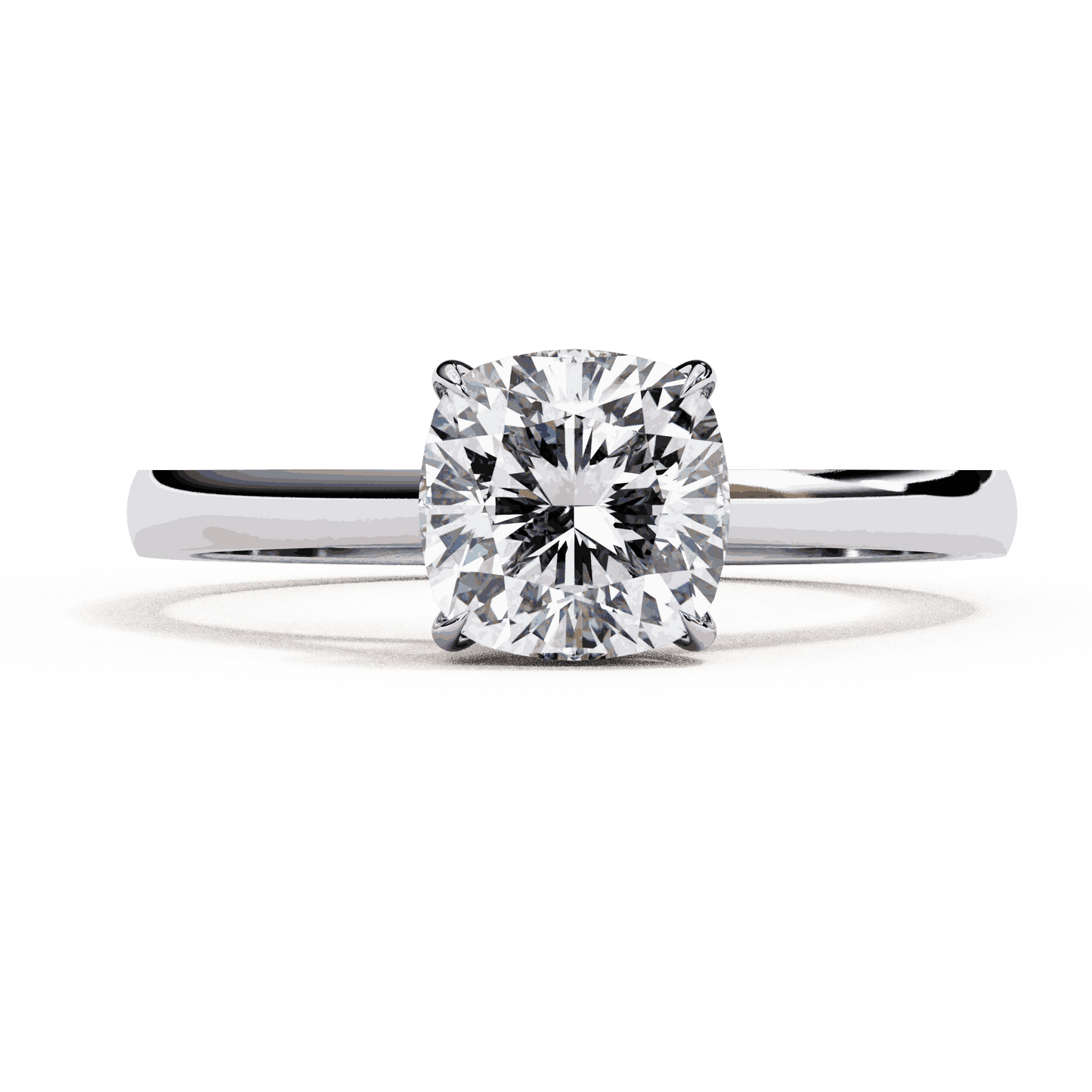 Cushion Cut Lab Grown Diamond Solitaire Engagement Ring with Double Claw Cathedral Band